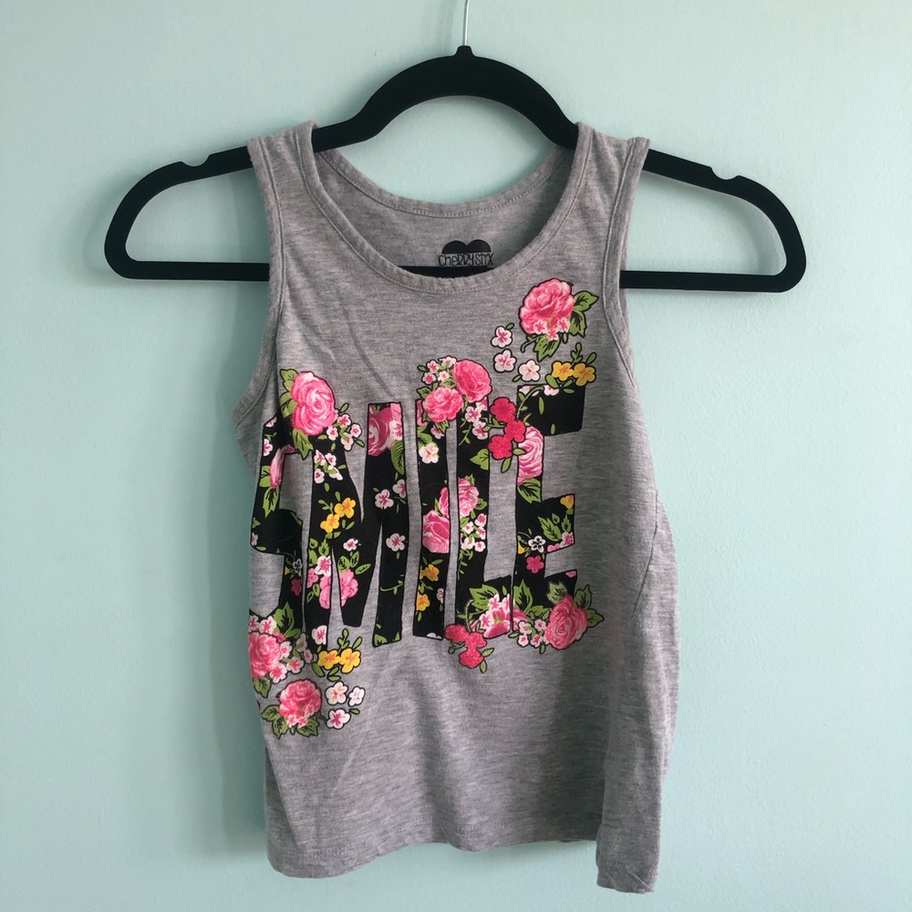 Cherrystyx grey flowered smile tank top